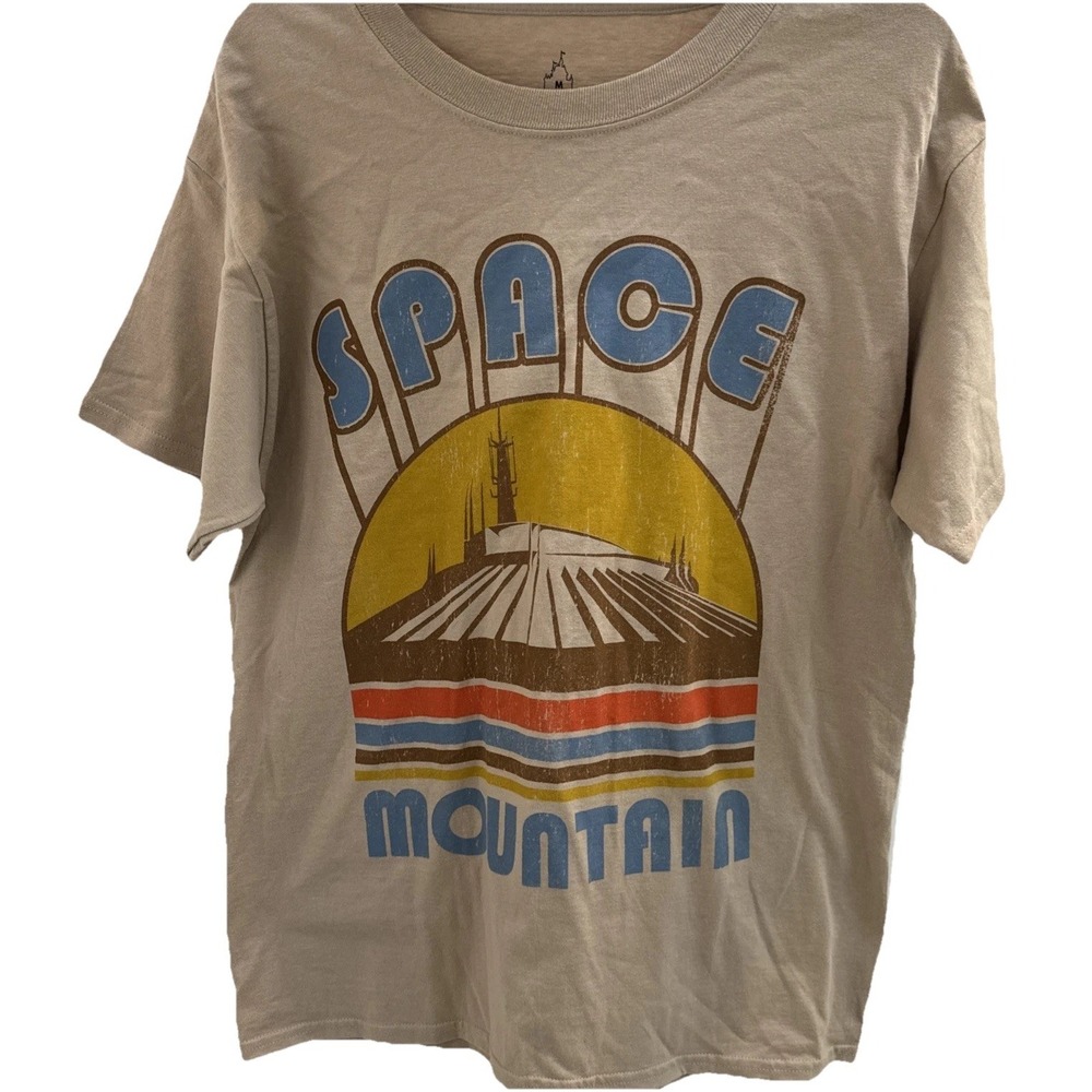 Disney Parks Space Mountain Classic Retro Look Tan Hanes 100% Cotton TShirt SZ M